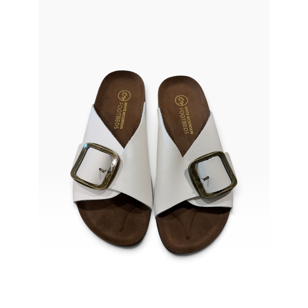 White Mountain Haziel White Leather Buckle Slide Sandals Boho Neutral 8M